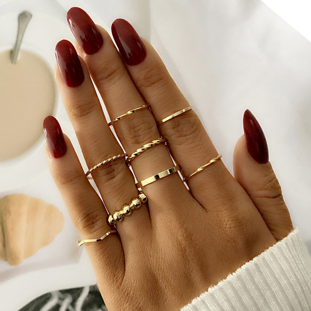 Punk Metal Twist Circle Joint Ring Set Retro Metal Geometric