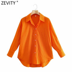Simply Candy COlor Single Breasted Poplin Shirts Office Lady Long Sleeve