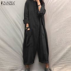 Jumpsuit Oversized Romper Casual Solid Stand Collar Bottom