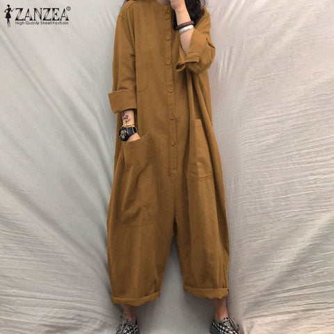 Jumpsuit Oversized Romper Casual Solid Stand Collar Bottom