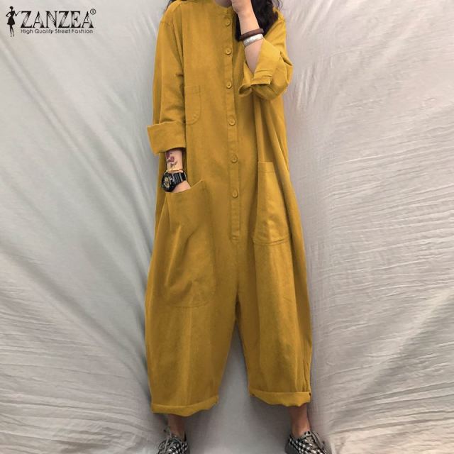 Jumpsuit Oversized Romper Casual Solid Stand Collar Bottom