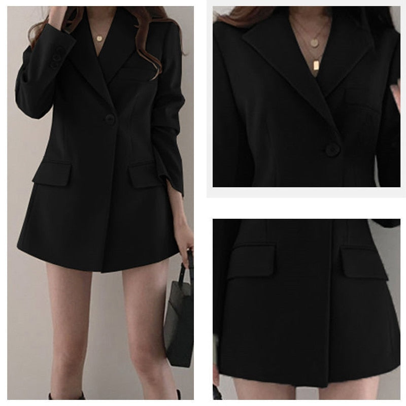 Blazer Jacket Office Lady Casual Slim Suit Blazers Coat Solid Work