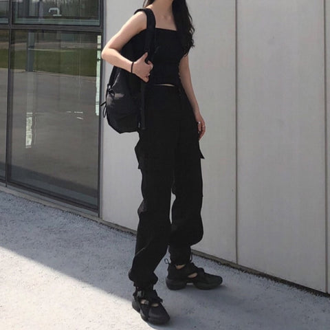 Fashion Cargo Women's Pants Pocket White Streetwear High Waist Trousers Vintage Straight