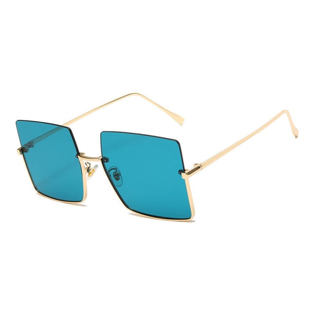 Fashion Lady Oversize Half Frame Metal Square Sunglasses