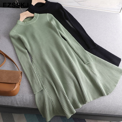 basic short A line thick sweater dress elegant knit