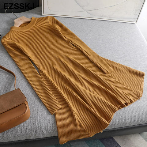 basic short A line thick sweater dress elegant knit