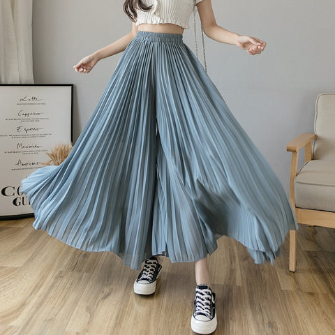 Loose Pleated Chiffon Pants Elastic High Waist Thin Wide Leg Pants