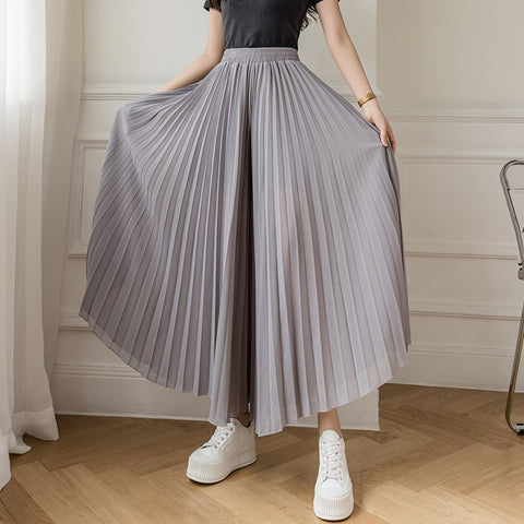 Loose Pleated Chiffon Pants Elastic High Waist Thin Wide Leg Pants