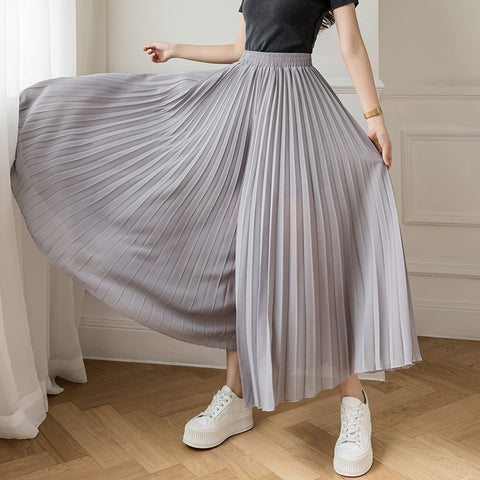 Loose Pleated Chiffon Pants Elastic High Waist Thin Wide Leg Pants