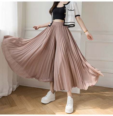 Loose Pleated Chiffon Pants Elastic High Waist Thin Wide Leg Pants