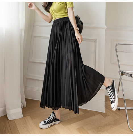 Loose Pleated Chiffon Pants Elastic High Waist Thin Wide Leg Pants