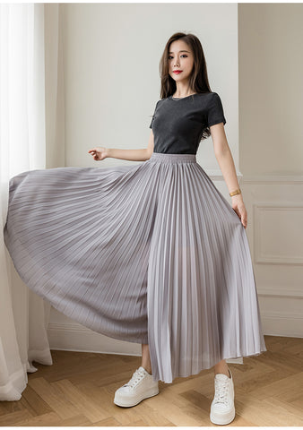 Loose Pleated Chiffon Pants Elastic High Waist Thin Wide Leg Pants