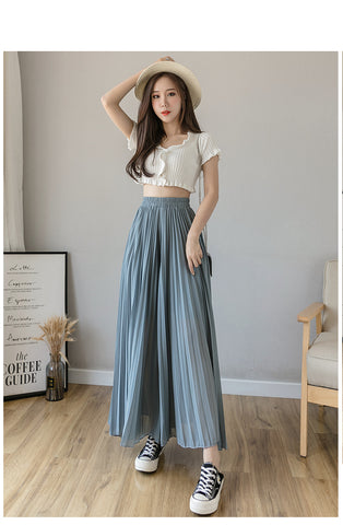 Loose Pleated Chiffon Pants Elastic High Waist Thin Wide Leg Pants