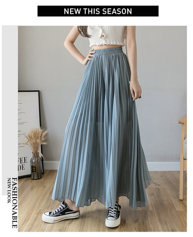 Loose Pleated Chiffon Pants Elastic High Waist Thin Wide Leg Pants