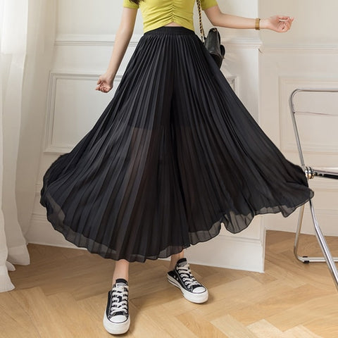 Loose Pleated Chiffon Pants Elastic High Waist Thin Wide Leg Pants