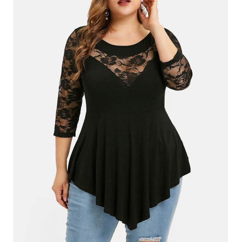 Floral Lace Hollow Out Sexy Tunic Blouse Women Clothing