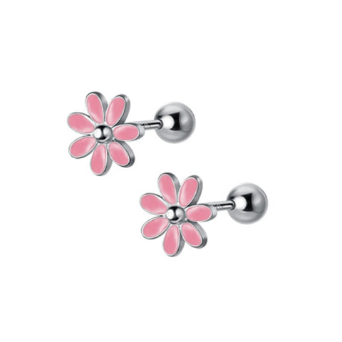 Fashion Sweet Glaze Flower Screw Stud Earrings