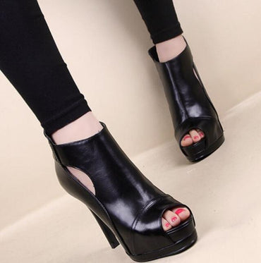 11cm Office Shoes Breathable Hollow Out Square Heel Boots