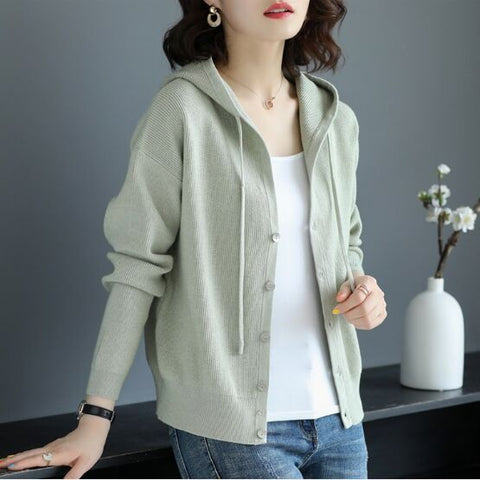 Casual Hooded Thin Knitted Sweater Female Loose Cardigans Coat
