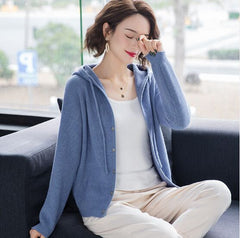 Casual Hooded Thin Knitted Sweater Female Loose Cardigans Coat