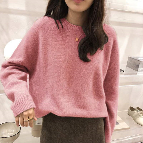 Women's Sweaters Pullovers Minimalist Oversize Pink Solid Lady Jumpers