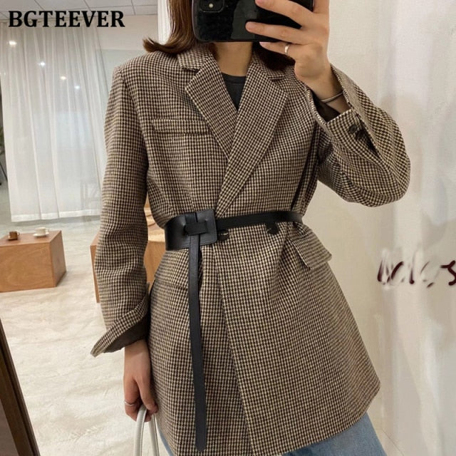 Vintage Houndstooth Woolen Blazer Jackets