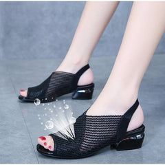 Women‘s Sandals 2021 Thick Heel Peep Toe Summer Shoes Mesh Breathable