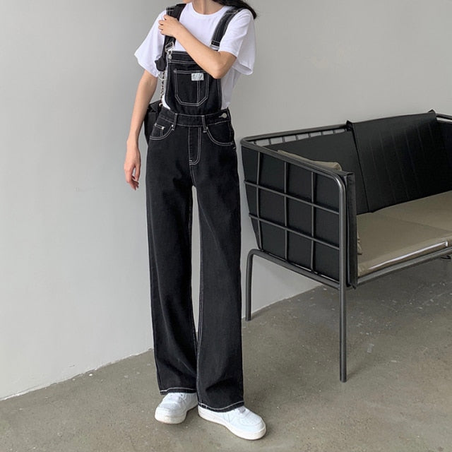 Denim Jumpsuit Women Basic Overalls Loose Straight Casual