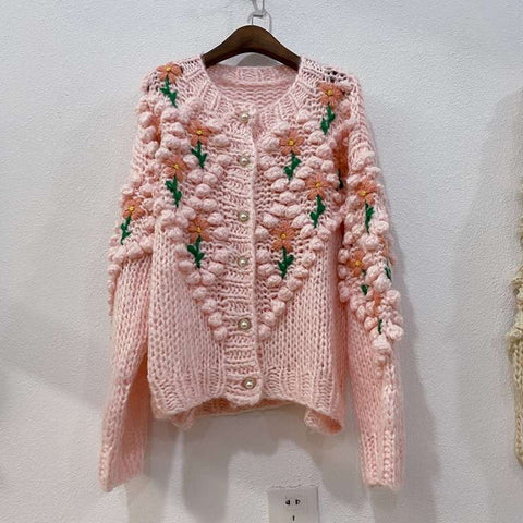 Handmade Sweater And Cardigans Floral Embroidery Hollow Out Chic Knit