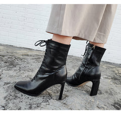 Square Head Ankle Boots Fashion Cross Strap Square High Heels Zipper Office Lady Boots