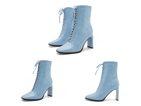 Square Head Ankle Boots Fashion Cross Strap Square High Heels Zipper Office Lady Boots