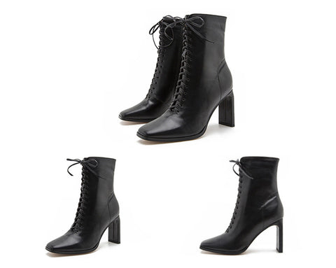 Square Head Ankle Boots Fashion Cross Strap Square High Heels Zipper Office Lady Boots