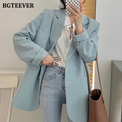 Loose  Women Jacket Blazer Casual Notched Collar Long Sleeve Female Jackets