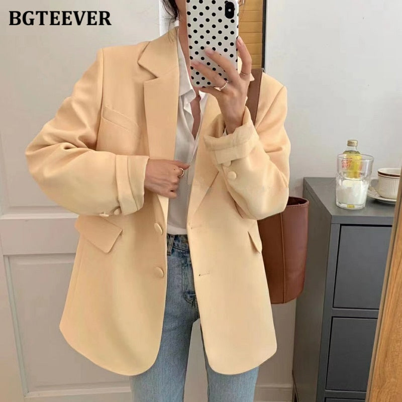 Loose  Women Jacket Blazer Casual Notched Collar Long Sleeve Female Jackets