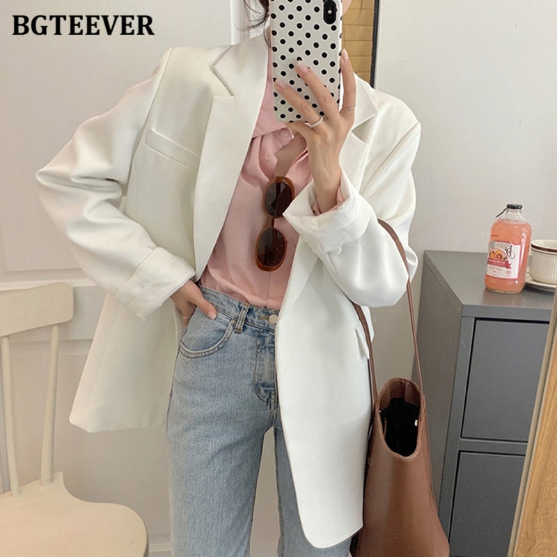 Loose  Women Jacket Blazer Casual Notched Collar Long Sleeve Female Jackets