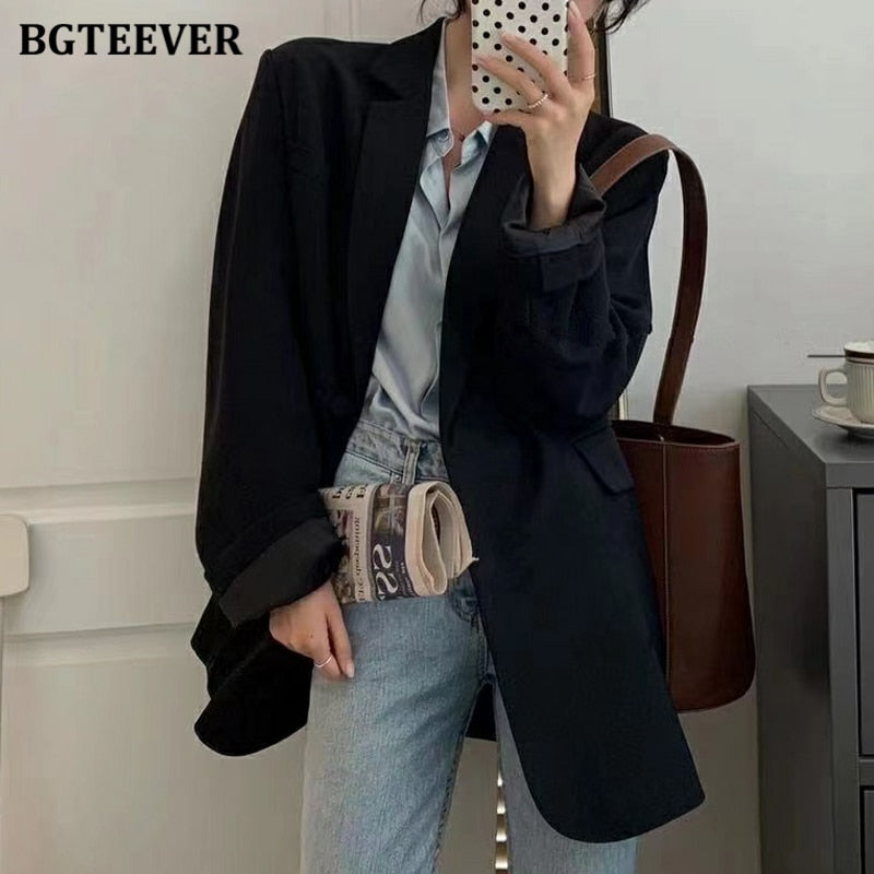 Loose  Women Jacket Blazer Casual Notched Collar Long Sleeve Female Jackets