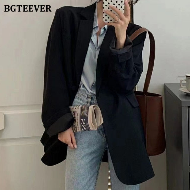 Loose  Women Jacket Blazer Casual Notched Collar Long Sleeve Female Jackets