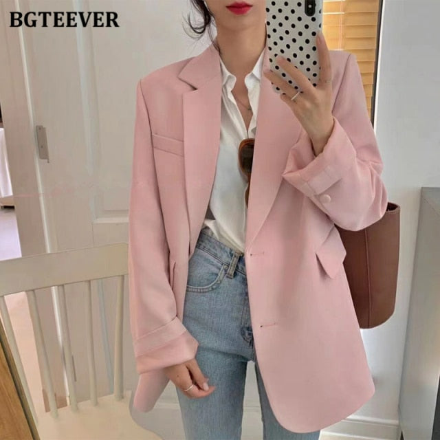 Loose  Women Jacket Blazer Casual Notched Collar Long Sleeve Female Jackets