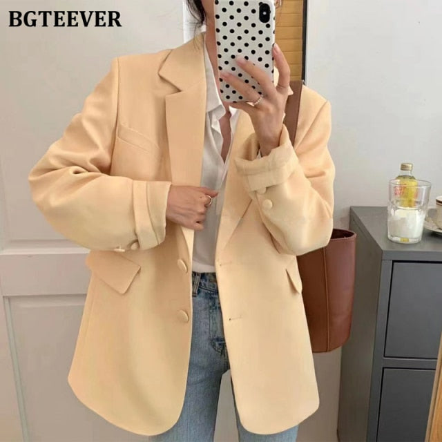 Loose  Women Jacket Blazer Casual Notched Collar Long Sleeve Female Jackets