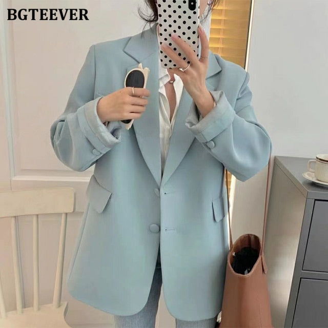 Loose  Women Jacket Blazer Casual Notched Collar Long Sleeve Female Jackets