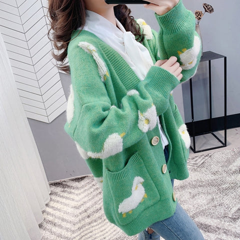 Cardigan Sweater Loose Oversize Women Long Sleeve Knitted Coat Jacket