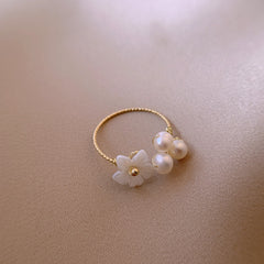 Pearl Shell Flower Ring Fashion Temperament Simple Opening Ring