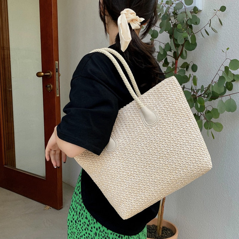 Straw Bach Vintage Handmade Woven Shoulder Rattan Shopping Totes