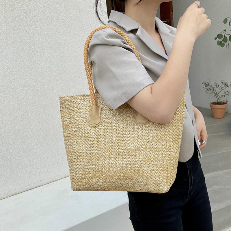 Straw Bach Vintage Handmade Woven Shoulder Rattan Shopping Totes