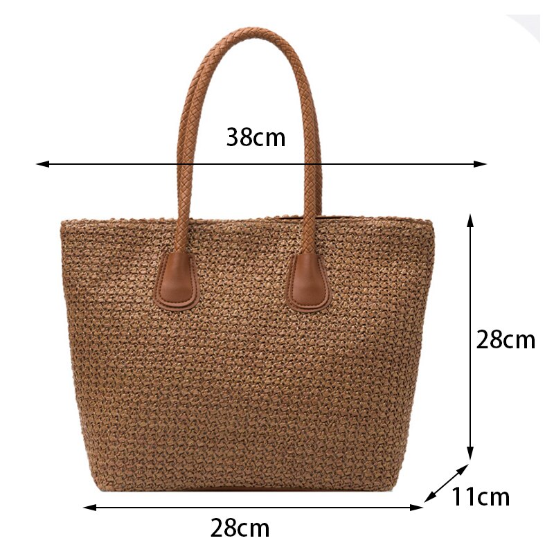 Straw Bach Vintage Handmade Woven Shoulder Rattan Shopping Totes