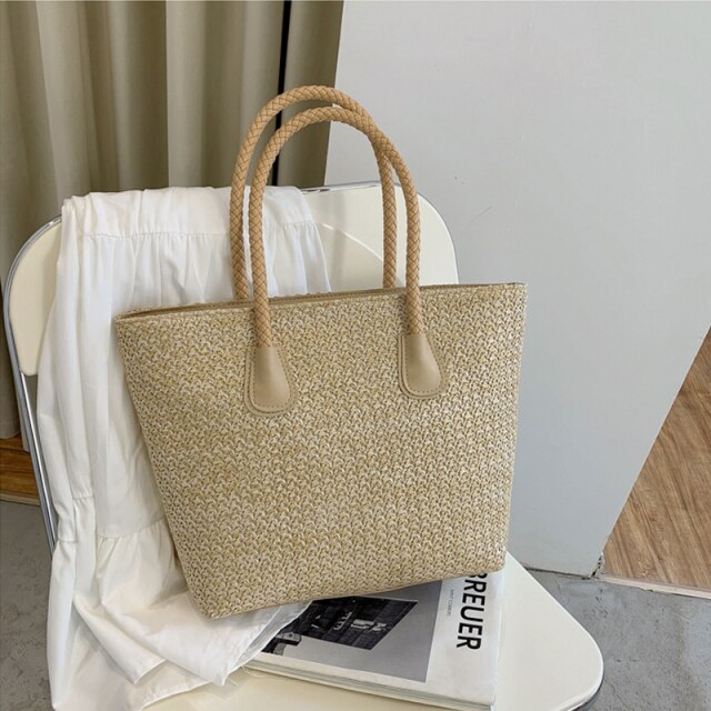 Straw Bach Vintage Handmade Woven Shoulder Rattan Shopping Totes