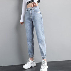 Streetwear Ankle Banded Jeans Korean Fashion Baggy Denim Ankle-Length Pants