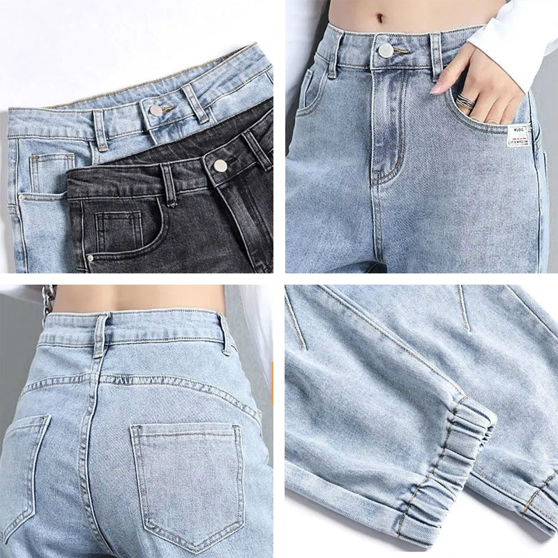 Streetwear Ankle Banded Jeans Korean Fashion Baggy Denim Ankle-Length Pants