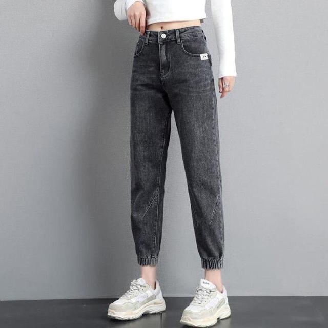 Streetwear Ankle Banded Jeans Korean Fashion Baggy Denim Ankle-Length Pants