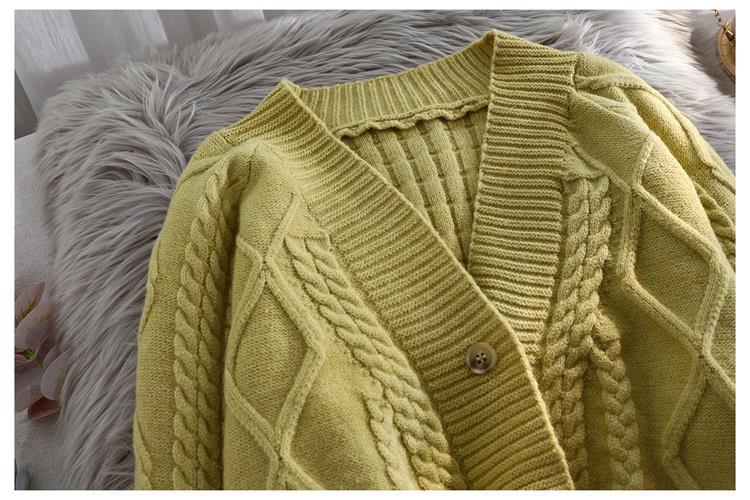 Lantern Sleeve Cardigan Knitted  Long Sleeve Solid Sweaters